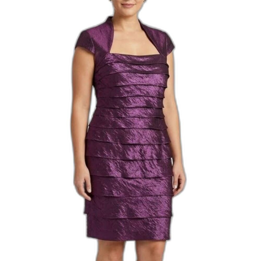 Adrianna Papell Purple Shutter Pleat Dress Wedding Guest Mother of the Bride